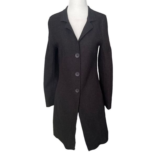 KUNA Ibis Coat Wool Alpaca Black Long Sleeve Button Front Lightweight Coat - Picture 3 of 13